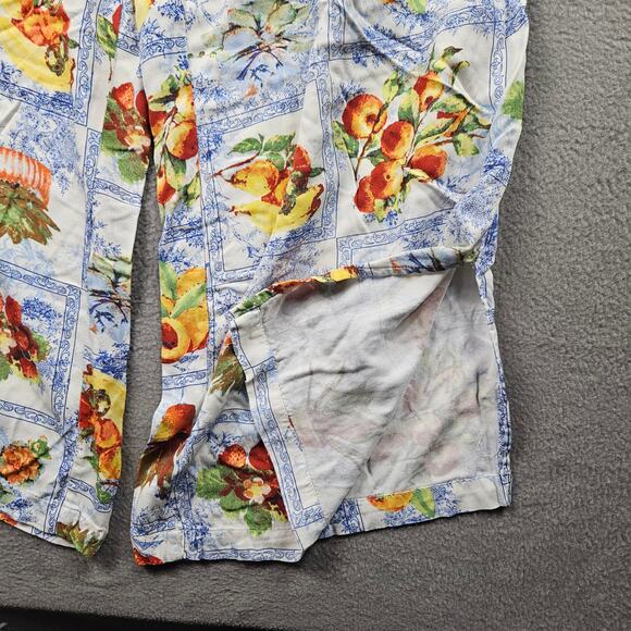 Flowy Pants Womens Small Pull On Peaches Fruit Print Cottage White Blue - Picture 3 of 10